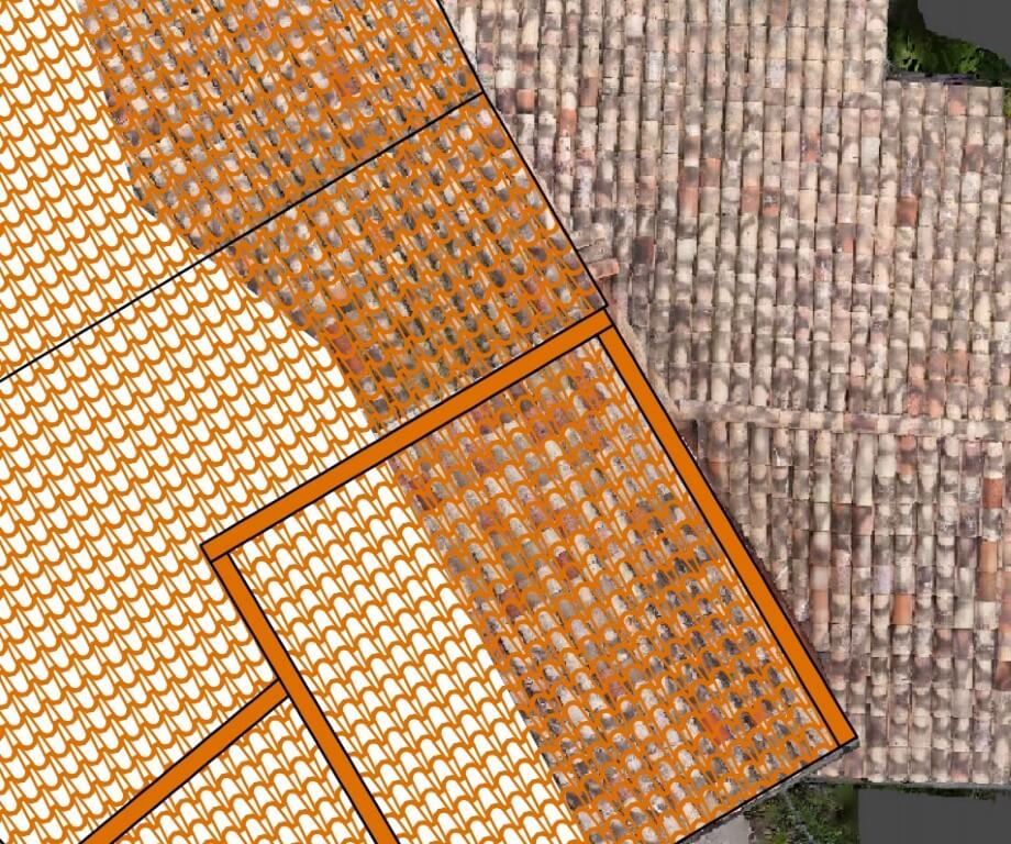Vue d'un plan de toitures en cours de réalisation.